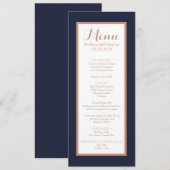 Elegant Navy Blue, White en Faux Roos Gold Wedding Menu (Voorkant / Achterkant)