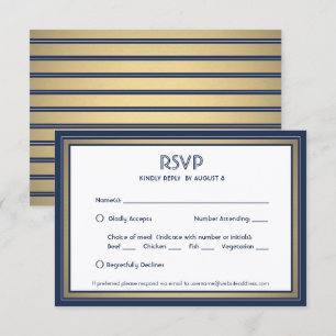 Elegant Navy Blue White en Gold met maaltijdopties RSVP Kaartje