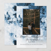 Elegant Navy Blue White Floral Script Heart Foto Save The Date (Voorkant / Achterkant)