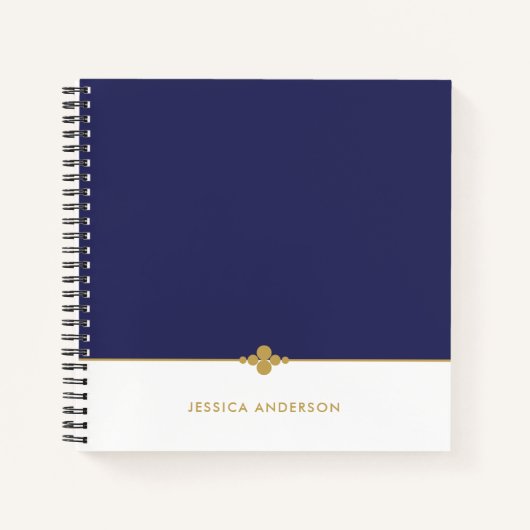 Elegant Navy Blue White Gold, gepersonaliseerd Notitieboek (Voorkant)