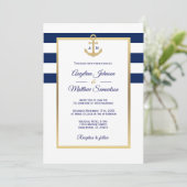 Elegant Navy Blue White Gold Nautical Wedding Kaart (Staand voorkant)