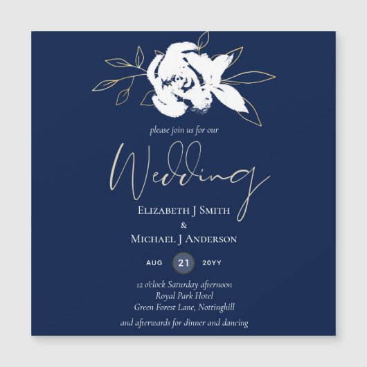Elegant Navy Blue White Gold Wedding (Voorkant)