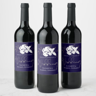 Elegant Navy Blue White Gold Wedding Wijn Etiket