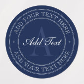 Elegant Navy Blue & White Monogram Waterdicht Labels (Design 2)