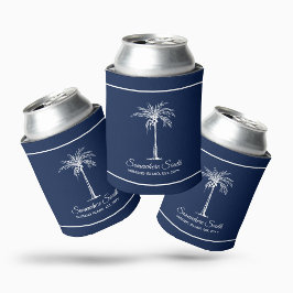 Elegant Navy Blue White Palm Tree (gepersonaliseer Blikjeskoeler