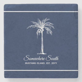 Elegant Navy Blue White Palm Tree (gepersonaliseer Stenen Onderzetter