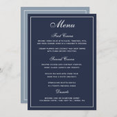 Elegant Navy Blue White Script Wedding Menu (Voorkant / Achterkant)