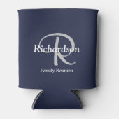 Elegant Navy Blue White Silver Grey Monogrammed Blikjeskoeler (Voorkant)