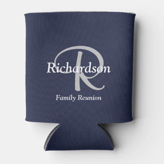 Elegant Navy Blue White Silver Grey Monogrammed Blikjeskoeler (Voorkant)