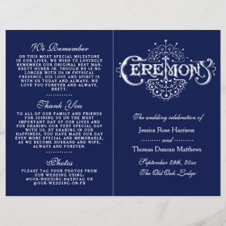 Elegant Navy Blue & White Wedding Ceremony Program
