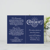 Elegant Navy Blue & White Wedding Ceremony Program (Staand voorkant)