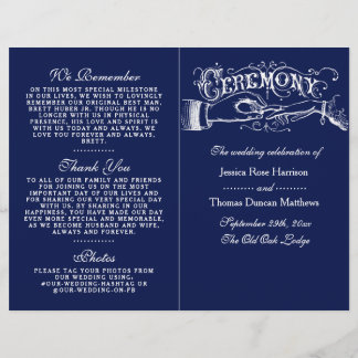 Elegant Navy Blue & White Wedding Ceremony Program