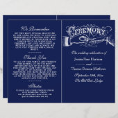 Elegant Navy Blue & White Wedding Ceremony Program (Voorkant / Achterkant)