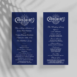 Elegant Navy Blue & White Wedding Ceremony Program Programma