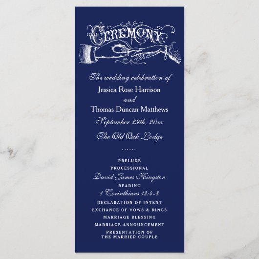 Elegant Navy Blue & White Wedding Ceremony Program Programma (Voorkant)