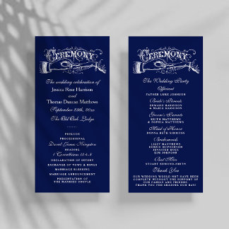 Elegant Navy Blue & White Wedding Ceremony Program Reclamekaart