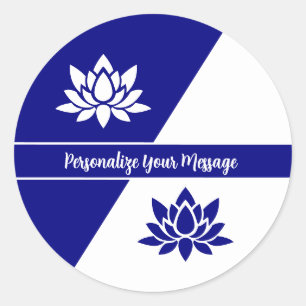 Elegant Navy Blue White Zen Yoga Lotus Flower Ronde Sticker