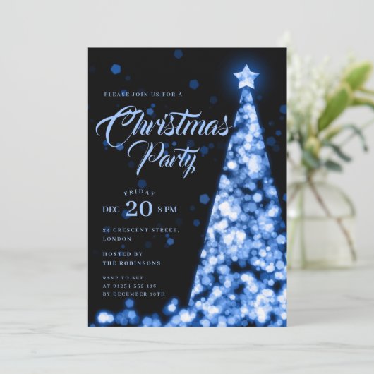 Elegant Navy Blue Winter Christmas Tree Holiday Kaart (Staand voorkant)