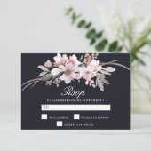 Elegant Navy Blue Winter Modern Wedding RSVP Kaartje (Staand voorkant)
