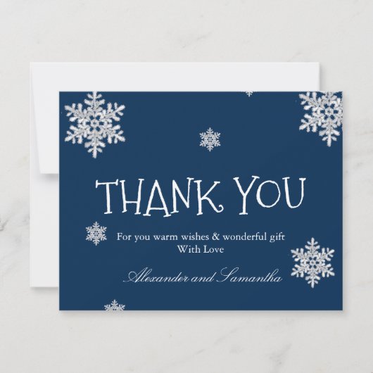 Elegant navy blue Winter Snowflake Hartelijk dank! (Voorkant)