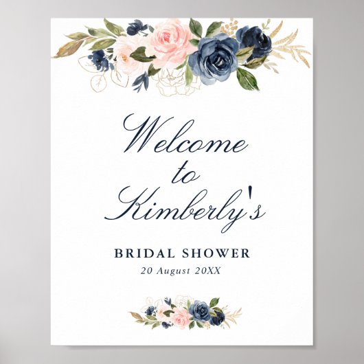 elegant navy & blush bruiloftswelkom bord poster (Voorkant)