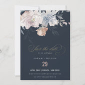 Elegant Navy Blush Waterverf Bloemen Bruiloft Save The Date (Voorkant)