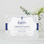 Elegant Navy Boy Baptism Invitation Kaart (Staand voorkant)