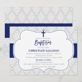 Elegant Navy Boy Baptism Invitation Kaart (Voorkant / Achterkant)