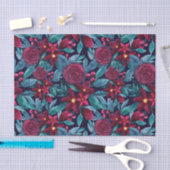 Elegant Navy Burgundy kerstFloral Waterverf Tissuepapier (Craft)