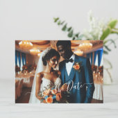 Elegant Navy & Burnt Sinaasappel | Foto De datum o Kaart (Staand voorkant)