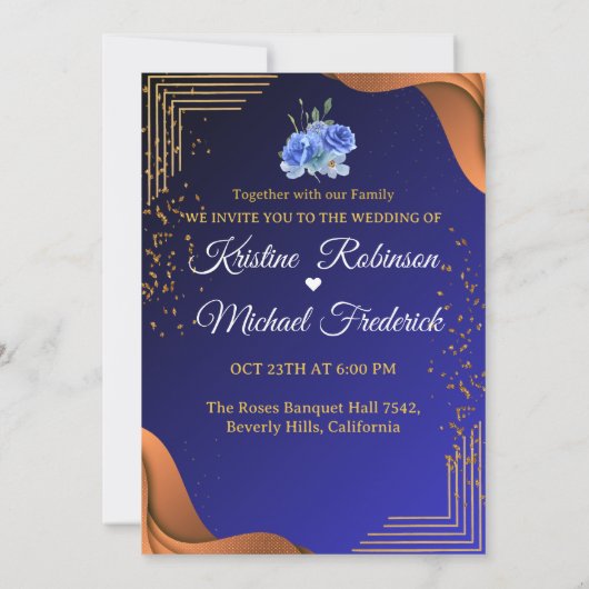 Elegant Navy & Burnt Sinaasappel | Foto De datum o Kaart (Achterkant)