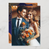 Elegant Navy & Burnt Sinaasappel | Foto De datum o Kaart (Voorkant / Achterkant)