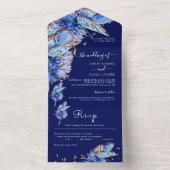 Elegant Navy Butterflies Wedding All In One Uitnodiging (Binnen)