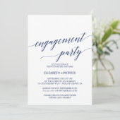 Elegant Navy Calligraphy Engagement Party Kaart (Staand voorkant)