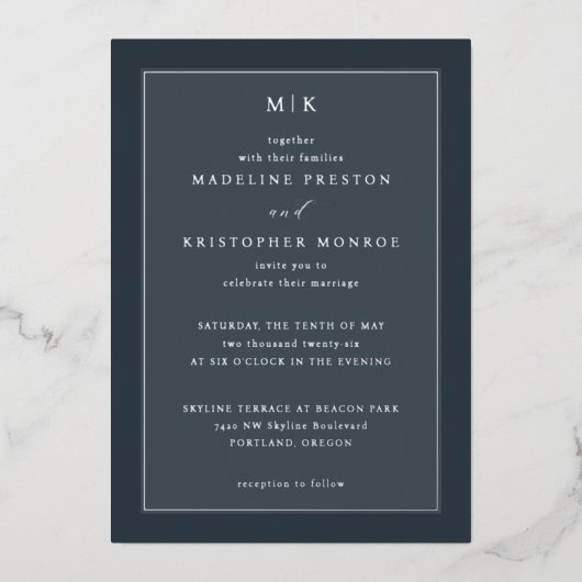 Elegant Navy Calligraphy Invitation (Recto)