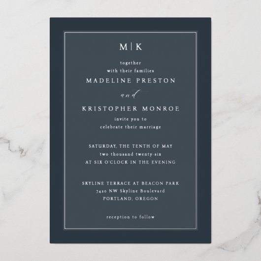 Elegant Navy Calligraphy Invitation Folie Uitnodiging (Voorkant)