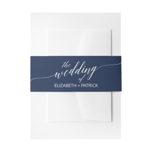 Elegant Navy Calligraphy Wedding Belly Band Uitnodigingen Wikkel (Voorkant Voorbeeld)