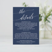 Elegant Navy Calligraphy Wedding Details Kaart (Staand voorkant)