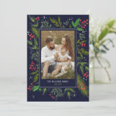Elegant Navy Christmas Greenery Wreath 4 Photo Feestdagenkaart (Staand voorkant)