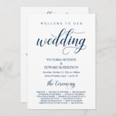 Elegant Navy Classy Script, huwelijksceremonie Programma (Voorkant / Achterkant)