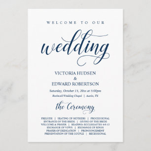 Elegant Navy Classy Script, huwelijksceremonie Programma
