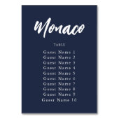 Elegant Navy Custom Table Name Seating Assignation Kaart (Achterkant)