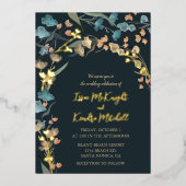 Elegant Navy Dusty Blue Botanical Wedding Folie Uitnodiging (Voorkant)