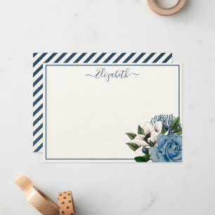 Elegant Navy Dusty Blue Floral gepersonaliseerd Notitiekaartje