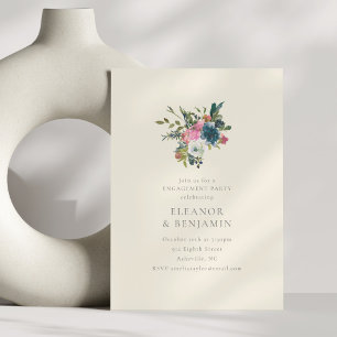 Elegant Navy en Blush Bloemensymbool Verlovingsfee Kaart