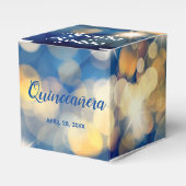 Elegant Navy en Gold Bokeh Quinceañera Bedankdoosjes (Voorkant Zijde)