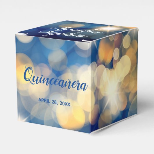 Elegant Navy en Gold Bokeh Quinceañera Bedankdoosjes (Voorkant Zijde)