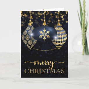 Elegant Navy en Gouden Kerstbal Kerstmis Feestdagen Kaart