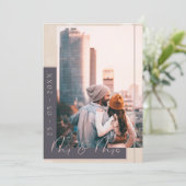 Elegant Navy- en roze gouden fototrouwfeest Save The Date (Staand voorkant)