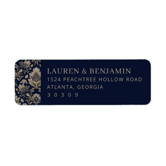 Elegant Navy Floral Border Etiket (Voorkant)